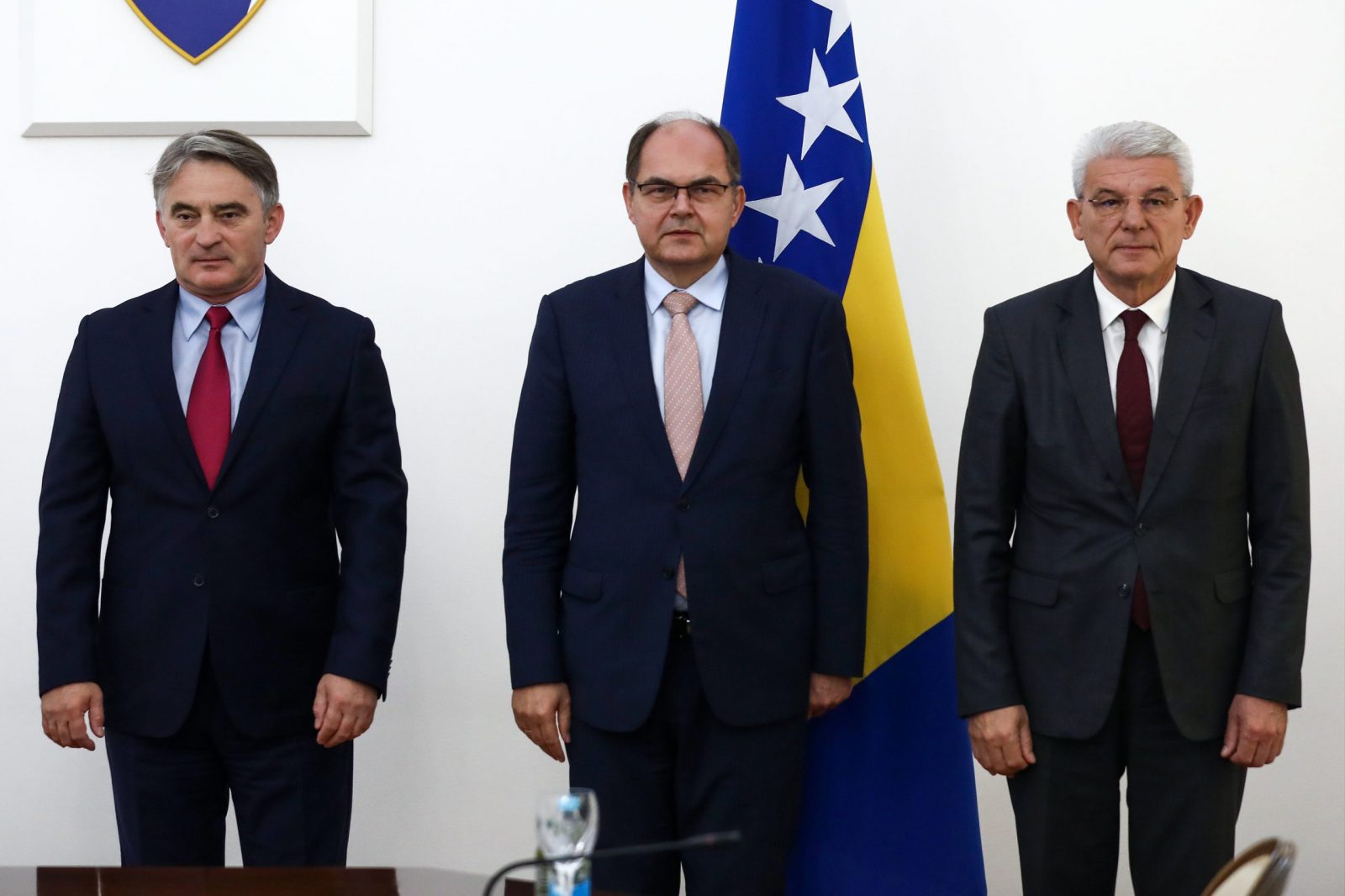 03.08.2021., Sarajevo, Bosna i Hercegovina - Predsjedavajuci Predsjednistva BiH Zeljko Komsic i clan Predsjedništva BiH Sefik Dzaferovic primili su novog visokog predstavnika za Bosnu i Hercegovinu Christiana Schmidta.rPhoto: Armin Durgut/PIXSELL