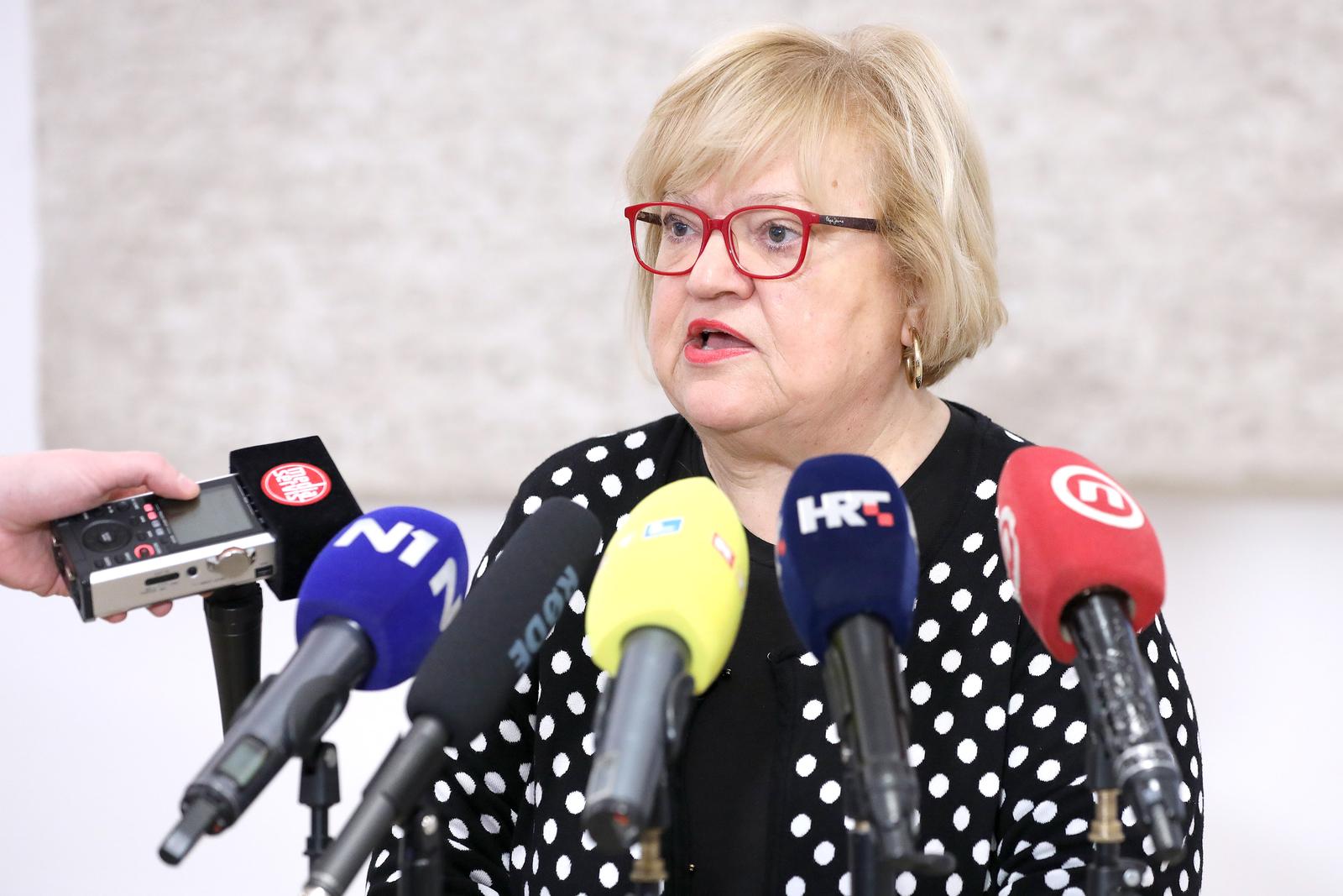 05.12.2022., Zagreb - Na konferenciji za medije odrzanoj u Saboru zastupnica Anka Mrak Taritas komentirala je promjenene Ustava i obuku ukrajinskih vojnika u Hrvatskoj. Photo: Patrik Macek/PIXSELL