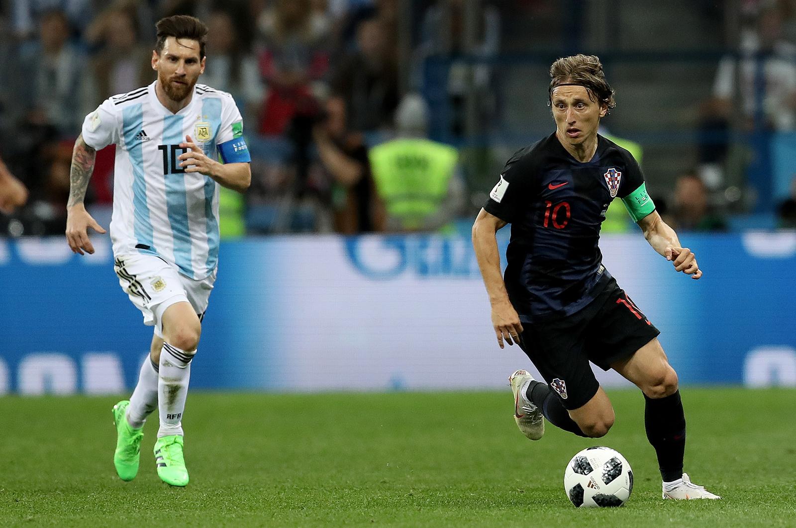 21.06.2018., Niznji Novgorod, Rusija - Svjetsko nogometno prvenstvo 2018., skupina D, 2. kolo, Argentina - Hrvatska. Luka Modric, Lionel Messir"nPhoto: Igor Kralj/PIXSELL