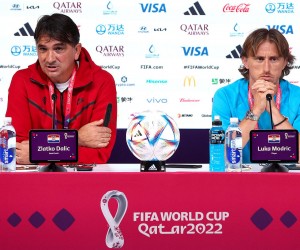 22.11.2022., Qatar National Convention Centre, QNCC, Doha, Katar - Konferencija za medije Hrvatske nogometne reprezentacije dan uoci utakmice Hrvatska - Maroko na SP u Kataru. Izbornik Hrvatske Zlatko Dalic i Luka Modric. Photo: Goran Stanzl/PIXSELL