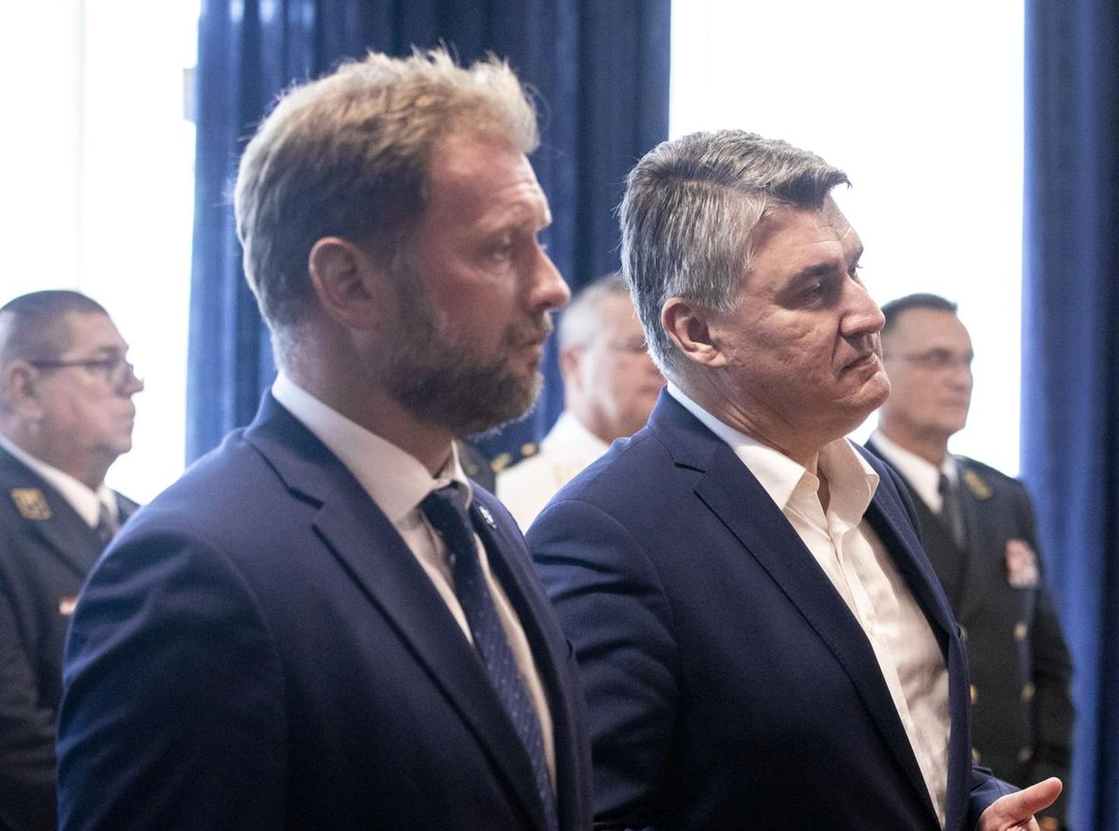 27.09.2021., Split - Predsjednik Republike i vrhovni zapovjednik Oruzanih snaga Zoran Milanovic urucio je Red vojvode Trpimira s vrpcom i zvijezdom ravnatelju Zbora narodne garde general-potpukovniku Jonu A. Jensenu.rMario Banozic, Zoran MilanovicrPhoto: Miroslav Lelas/PIXSELL