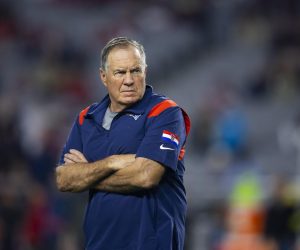 Dec 12, 2022; Glendale, Arizona, USA; New England Patriots head coach Bill Belichick wears a Croatia flag on his shirt prior to the game against the Arizona Cardinals at State Farm Stadium. Mandatory Credit: Mark J. Rebilas-USA TODAY Sports Photo: Mark J. Rebilas/REUTERS