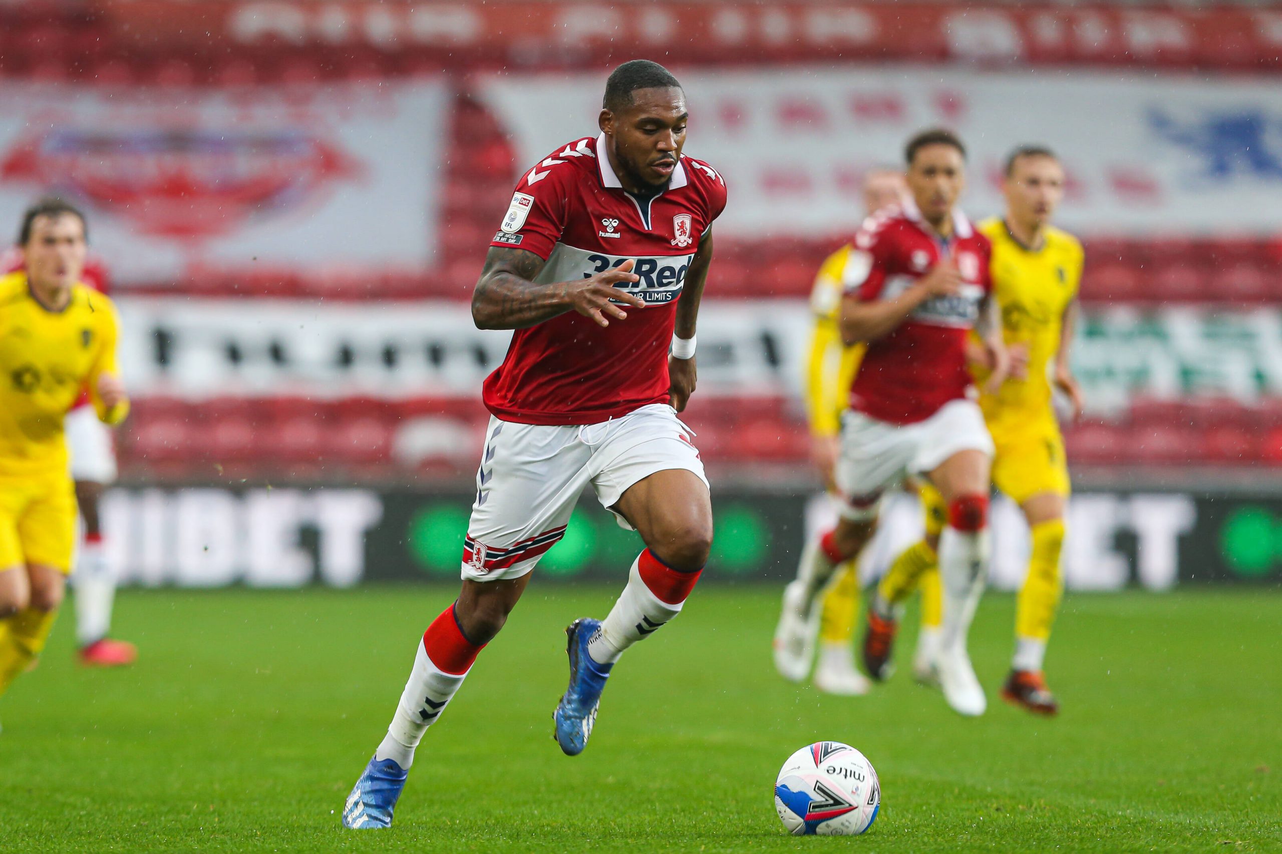 Middlesbrough v Barnsley EFL Sky Bet Championship 03/10/2020. Middlesbrough forward Britt Assombalonga 9 during the EFL Sky Bet Championship match between Middlesbrough and Barnsley at the Riverside Stadium, Middlesbrough, England on 3 October 2020. Editorial use only DataCo restrictions apply See www.football-dataco.com PUBLICATIONxNOTxINxUK , Copyright: xShaunxConwayx PSI-10713-0044