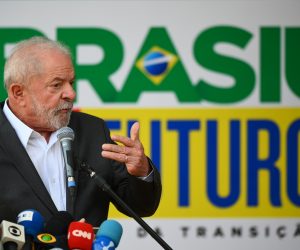 epa10344680 Brazil's President-elect Luiz Inacio Lula da Silva gives a press conference at the Government Transitional Cabinet in Brasilia, Brazil, 02 December 2022.  EPA/Andre Borges