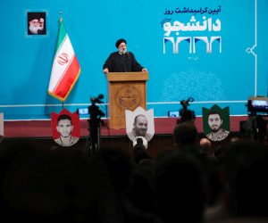 epa10353421 A handout photo made available by the Iranian presidential office shows, Iranian president Ebrahim Raisi speaking to students as he arrives during a ceremony on the occasion of 'Student Day' at the Tehran University, in Tehran, Iran, 07 December 2022. Student Day commemorates the anniversary of the murder of three students of the University of Tehran on 07 December 1953 by Iranian police. Raisi said that the universities are the key for the country as the enemies targeted the universities during the protests. Iran has been facing anti-government protests for more than two month and the universities were one of the main spots.  EPA/HANDOUT  HANDOUT EDITORIAL USE ONLY/NO SALES