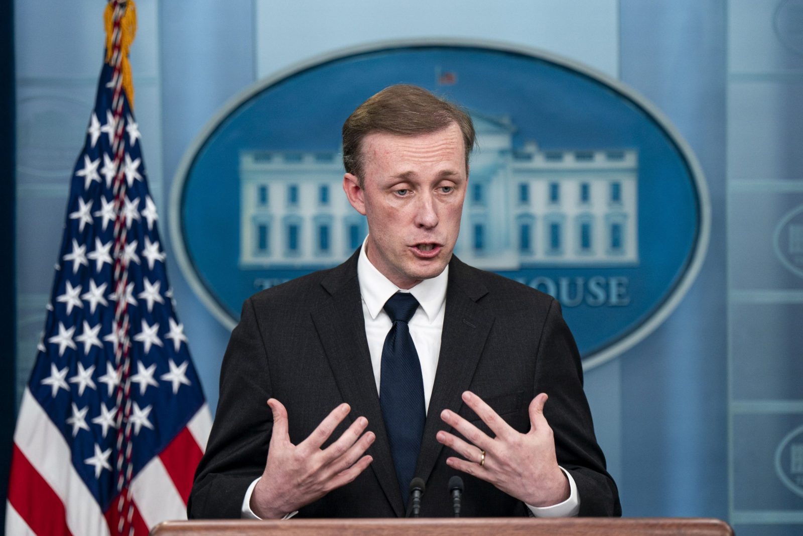 epa10362564 White House national security adviser Jake Sullivan, speaks during a news conference in the James S. Brady Press Briefing Room at the White House in Washington, DC, USA, on 12 December 2022.  EPA/Al Drago / POOL