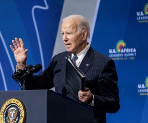 epa10365985 US President Joe Biden delivers remarks during the U.S. Africa Leaders Summit at the Walter E. Washington Convention Center in Washington, DC, USA, 14 December 2022. The U.S-Africa Leaders Summit brings together heads of state, government officials, business leaders, and civil society to strengthen ties between the U.S. and Africa.  EPA/SHAWN THEW