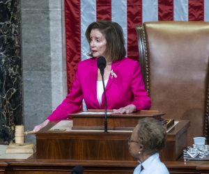 epa10387418 Speaker of the House Nancy Pelosi closes the 117th session of congress prior to the opening session of the 118th Congress on the House floor in the US Capitol in Washington, DC, USA, 03 January 2023.  House Democratic Leader Kevin McCarthy has faced serious opposition from his own Republican caucus putting his bid for Speaker of the House in jeopardy.  EPA/SHAWN THEW