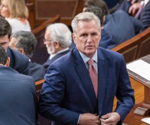 epa10387646 House Republican Leader Kevin McCarthy during first ballot vote tabulation for Speaker of the House during the opening session of the 118th Congress on the House floor in the US Capitol in Washington, DC, USA, 03 January 2023.  House Republican Leader Kevin McCarthy is facing serious opposition from his own Republican caucus putting his bid for Speaker of the House in jeopardy.  EPA/SHAWN THEW