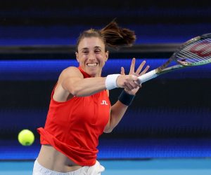 epa10388641 Petra Martic of Croatia in action against Maria Sakkari of Greece during the 2023 United Cup City Final tennis match between Greece and Croatia at RAC Arena in Perth, Western Australia, Australia, 04 January 2023.  EPA/RICHARD WAINWRIGHT AUSTRALIA AND NEW ZEALAND OUT