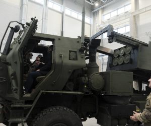 epa10391963 US Army multiple rocket launcher HIMARS is on display during the media day at the Tapa military base, Estonia, 06 January 2023. During the event, visitors had the opportunity to get acquainted with the US Army multiple rocket launcher HIMARS, which will enter the Estonian defense force's arsenal in 2024.  EPA/VALDA KALNINA