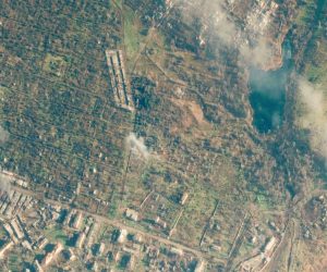epa10400571 A handout satellite image made available by Maxar Technologies shows smoldering buildings in Soledar, Ukraine, 11 January 2023. Ukraine's President Volodymyr Zelenskyy has said that fighting was continuing in Soledar, an eastern Ukrainian city that Russian mercenary group Wagner claimed to control earlier, and that the front was holding.  EPA/MAXAR TECHNOLOGIES HANDOUT -- MANDATORY CREDIT: SATELLITE IMAGE 2022 MAXAR TECHNOLOGIES -- THE WATERMARK MAY NOT BE REMOVED/CROPPED -- HANDOUT EDITORIAL USE ONLY/NO SALES