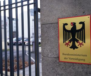 epa10409063 The entry gate to the Ministry of Defence in Berlin, Germany, 16 January 2023. German Defence Minister Christine Lambrecht has resigned from her post 16 January 2023 following growing scepticism about her ability to bring the German army into shape against the backdrop of the Ukraine war.  EPA/CLEMENS BILAN
