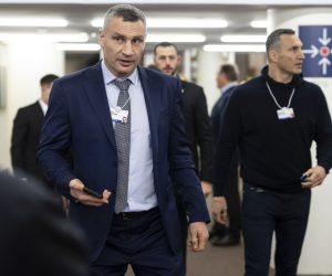 epa10409401 Brothers Vitaliy Klitschko, mayor of Ukraine's capitol Kyiv (L) and Vladimir Klitschko, Ukrainian former professional boxer and businessman (R) attend the 53rd annual meeting of the World Economic Forum, WEF, in Davos, Switzerland, 16 January 2023. The meeting brings together entrepreneurs, scientists, corporate and political leaders in Davos under the topic 'Cooperation in a Fragmented World' from 16 to 20 January 2023.  EPA/GIAN EHRENZELLER