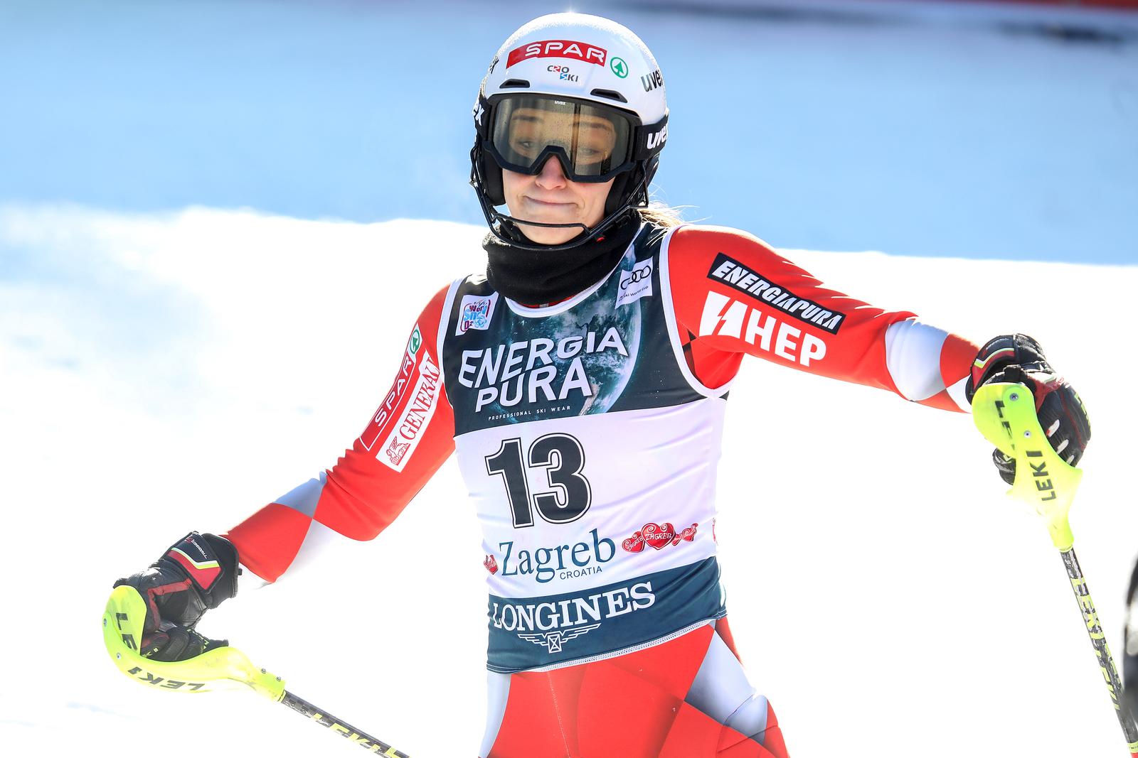 04.01.2023., Zagreb - Prva voznja prve utrke zenskog slaloma Audi FIS Svjetskog skijaskog kupa Snow Queen Trophy 2023. Leona Popovic
 Photo: Jurica Galoic/PIXSELL