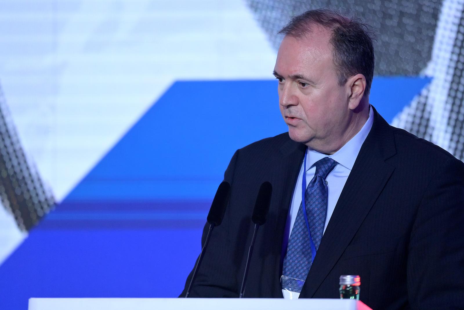 05.04.2022., Zagreb - Povodom 30. godisnjice americko - hrvatskih diplomatsko gospodarskih odnosa u hotelu Hilton Garden Inn Zagreb se odrzava U.S. - Croatia Forum. 
Closing remarks by U.S. Government and Government of Croatia. Drzavni tajnik za politicke poslove Frano Matusic Photo: Igor Soban/PIXSELL