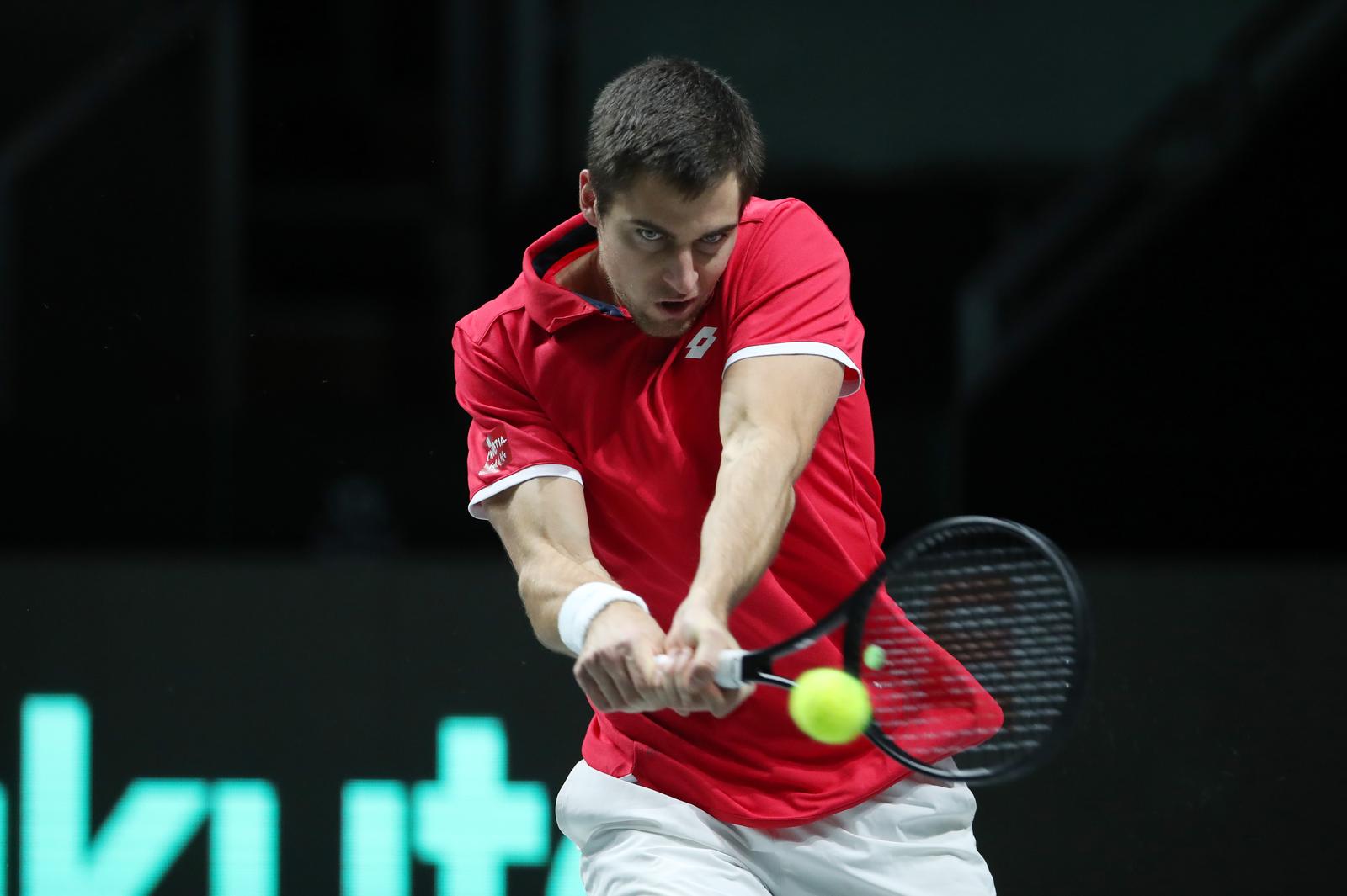 05.12.2021., Arena Madrid, Madrid, Spanjolska - Davis kup, finale, Hrvatska - Rusija. Borna Gojo Photo: Sanjin Strukic/PIXSELL