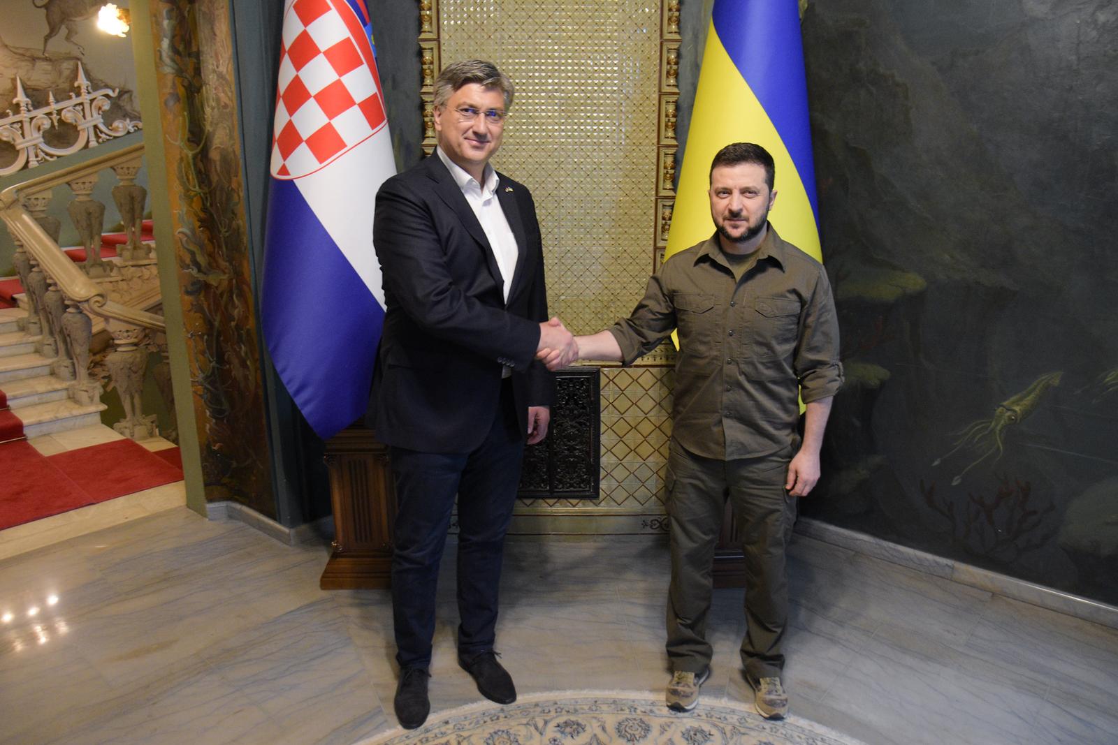 08.05.2022., Kijev, Ukrajina - Premijer Andrej Plenkovic posjetio Kijev gdje je odrzao sastanke s predsjednikom Ukrajine Volodimirom Zelenskim, predsjednikom Vlade Denisom Smyhalom i predsjednikom Vrhovne Rade Ruslanom Stefancukom. Photo: Vlada RH/PIXSELL