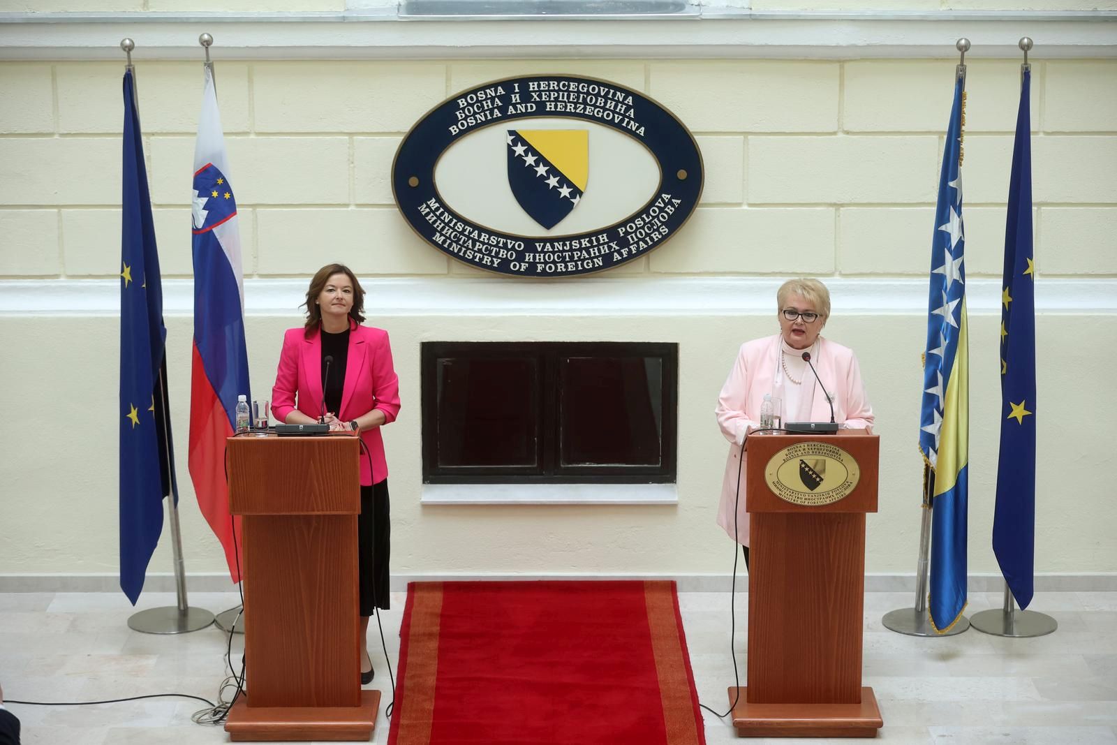13.01.2023., Sarajevo, Bosna i Hercegovina - Konferencija za medije ministrice vanjskih poslova BiH i Republike Slovenije Bisere Turkovic i Tanje Fajon.
 Photo: Armin Durgut/PIXSELL