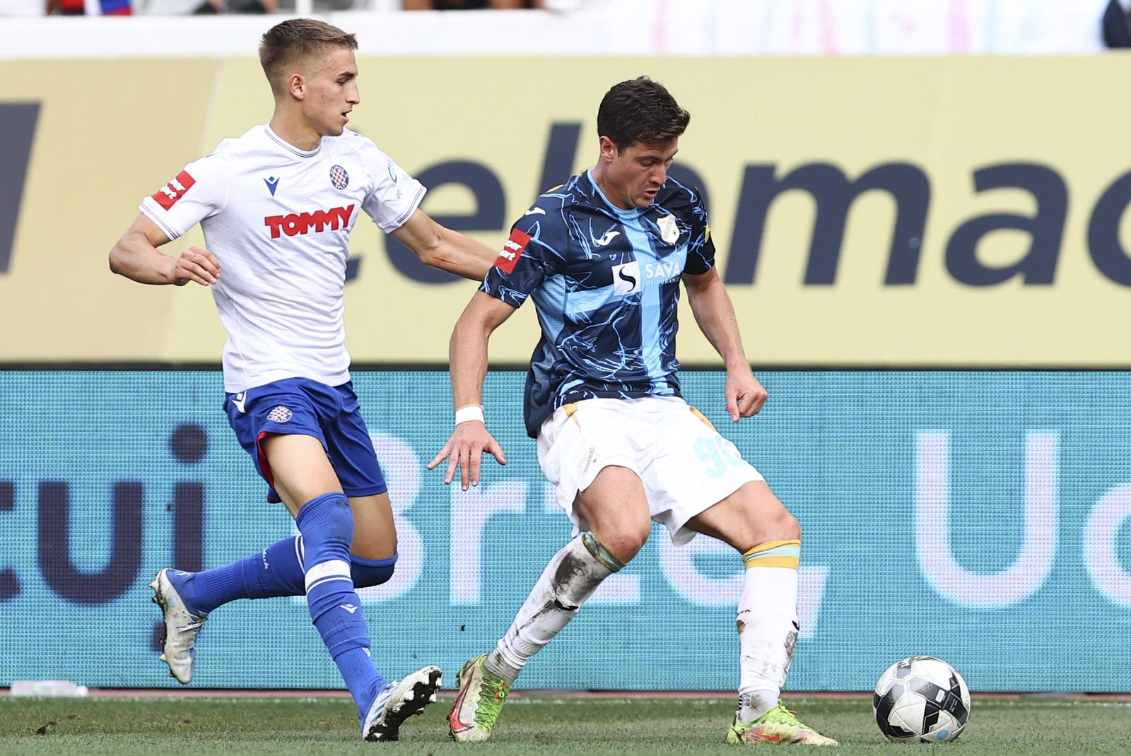 14.09.2022., stadion Poljud, Split - SuperSport HNL, 02. kolo, HNK Hajduk - HNK Rijeka. Stipe Biuk, Gabriel Antonio Lunetta   Photo: Miroslav Lelas/PIXSELL