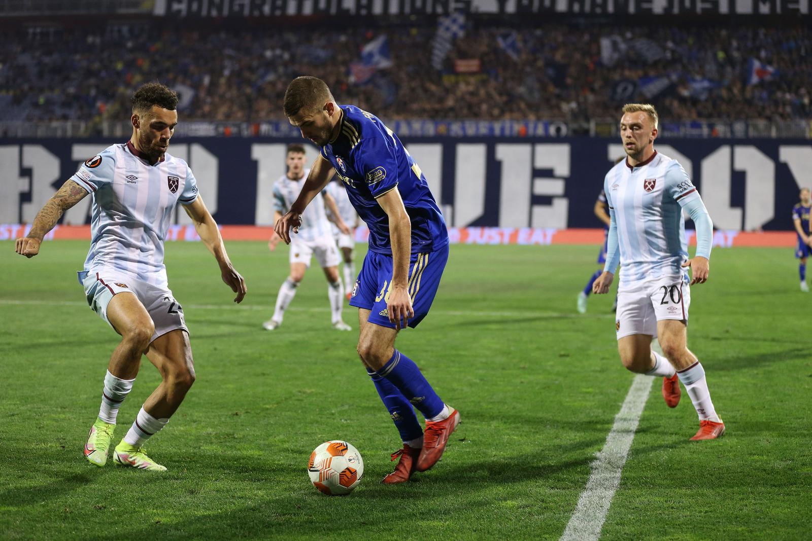16.9.2021., Stadion Maksimir - UEFA Europa liga, skupina H, 1. kolo: GNK Dinamo Zagreb - FC West Ham United. Ryan Fredericks, Bartol Franjicr"nr"n Photo: Matija Habljak/PIXSELL