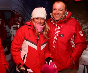18.02.2006., Torino, Italija - XX Zimske olimpijske igre. U Hrvatskoj kuci proslavljena je zlatna medalja koju je Janica Kostelic osvojila u kombinaciji. Janica Kostelic i predsjednik Hrvatskog skijaskog saveza Srecko Ferencak."nPhoto: Zeljko Lukunic/PIXSELL