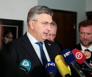 21.01.2023., Zadar - Sredisnja proslava jubilarne 30. obljetnice vojno-redarstvene operacije Maslenica. Svecana akademija u Hrvatskom narodnom kazalistu. Predsjednik Vlade RH Andrej Plenkovic nakon svecane akademije dao je izjavu za medije.  Photo: Sime Zelic/PIXSELL