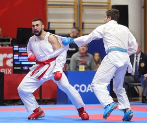 21.01.2023., Samobor - U sportskoj dvorani Samobor odrzano je 31. izdanje tradicionalnog medjunarodnog turnira Karate Grand Prix Croatia, koji je u svojem ovogodisnjem izdanju okupio vise od 1800 natjecatelja iz 24 zemlje. Andjelo Kvesic, Enes Garibovic. Photo: Tomislav Miletic/PIXSELL
