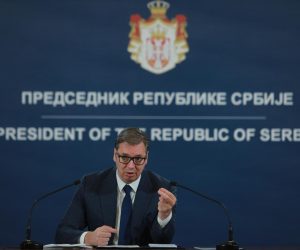 21, November, 2022, Belgrade - The President of the Republic of Serbia, Aleksandar Vucic, addressed the nation from the building of the General Secretariat of the President of the Republic regarding the latest situation related to Kosovo and Metohija and negotiations on license plates. Aleksandar Vucic. Photo: Milos Tesic/ATAImages

21, novembar, 2022, Beograd - Predsednik Republike Srbije Aleksandar Vucic obratio se naciji iz zgrade Generalnog sekretarijata predsednika Republike povodom najnovije situacije vezane za Kosovo i Metohiju i pregovore o registarskim tablicama.  Photo: Milos Tesic/ATAImages/PIXSELL
