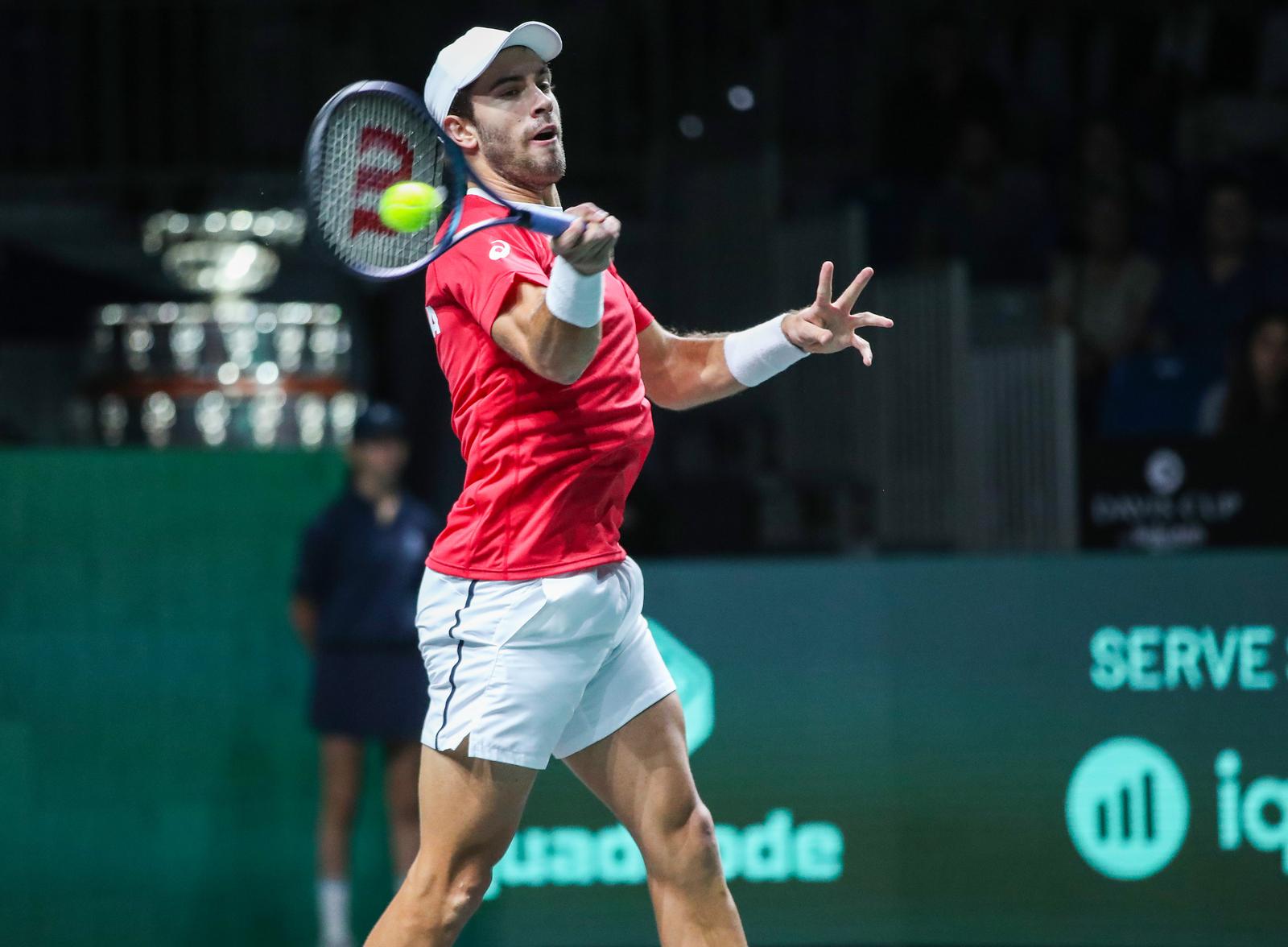 25.11.2022., Malaga - Jose Maria Martin Carpena Arena. Davis Cup by Rakuten. Polufinale, Thanasi Kokkinakis - Borna Coric. .  Photo: Sanjin Strukic/PIXSELL