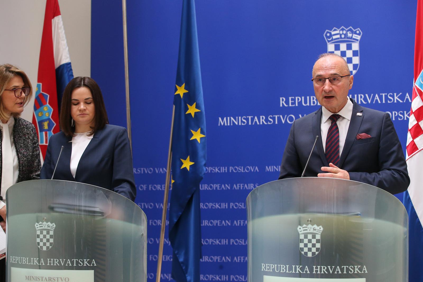 26.01.2023., Zagreb - Dolazak bjeloruske celnice Svetlane Tihanovske u ministarstvo vanjskih i eurpskih poslova i pocekat sastanka s ministrom Gordanom Grlicem Radmanom. Photo: Matija Habljak/PIXSELL