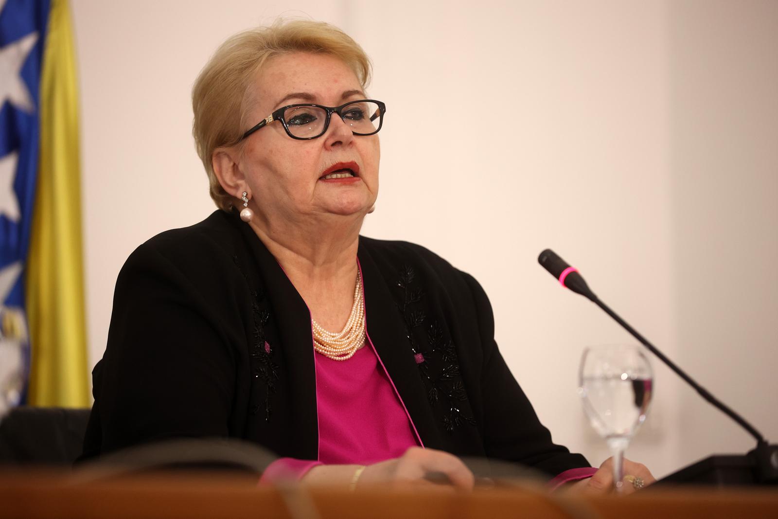 26.05.2022., Sarajevo, Bosna i Hercegovina - Konferencija za medije ministrice vanjskih poslova BiH Bisere Turkovic i drzavne tajnice za vanjske poslove, Commonwealth i razvoj Ujedinjenog Kraljevstva Velike Britanije i Sjeverne Irske Elizabeth Truss.

 Photo: Armin Durgut/PIXSELL