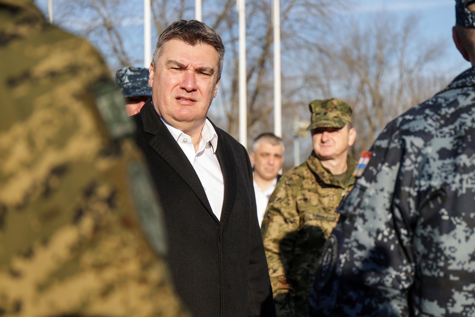 30.01.2023., U vojarni Pukovnik Predrag Matanovic predsjednik Republike i vrhovni zapovjednik Oruzanih snaga Republike Hrvatske Zoran Milanovic sudjelovao je na svecanom ispracaju 3. hrvatskog kontingenta u sklopu NATO aktivnosti ojacane prednje prisutnosti u Republici Litvi. Photo: Luka Stanzl/PIXSELL