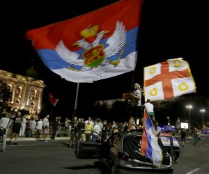 30, August, 2020, Belgrade - After the first results of the parliamentary elections, supporters of the Montenegrin opposition in Serbia gathered in front of the Serbian Parliament to celebrate the victory . Photo: Antonio Ahel/ATAImages"n"n30, avgust , 2020, Beograd - Simpatizeri opozicije Crne Gore u Srbiji po dobijanju prvih rezultata parlamentarnih izbora okupili su se ispred Skupstine Srbije da proslave pobedu . Photo: Antonio Ahel/ATAImages