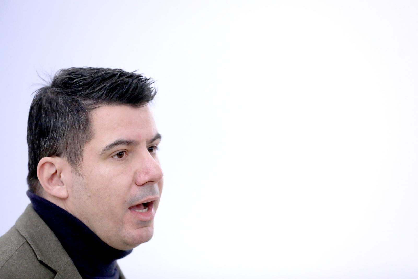 11.01.2023., Zagreb - Na konferenciji za medije odrzanoj u Saboru o sporazumu drzave i banaka i drugim aktualnim temama govorio je zastupnik Mosta Nikola Grmoja. 
 Photo: Patrik Macek/PIXSELL