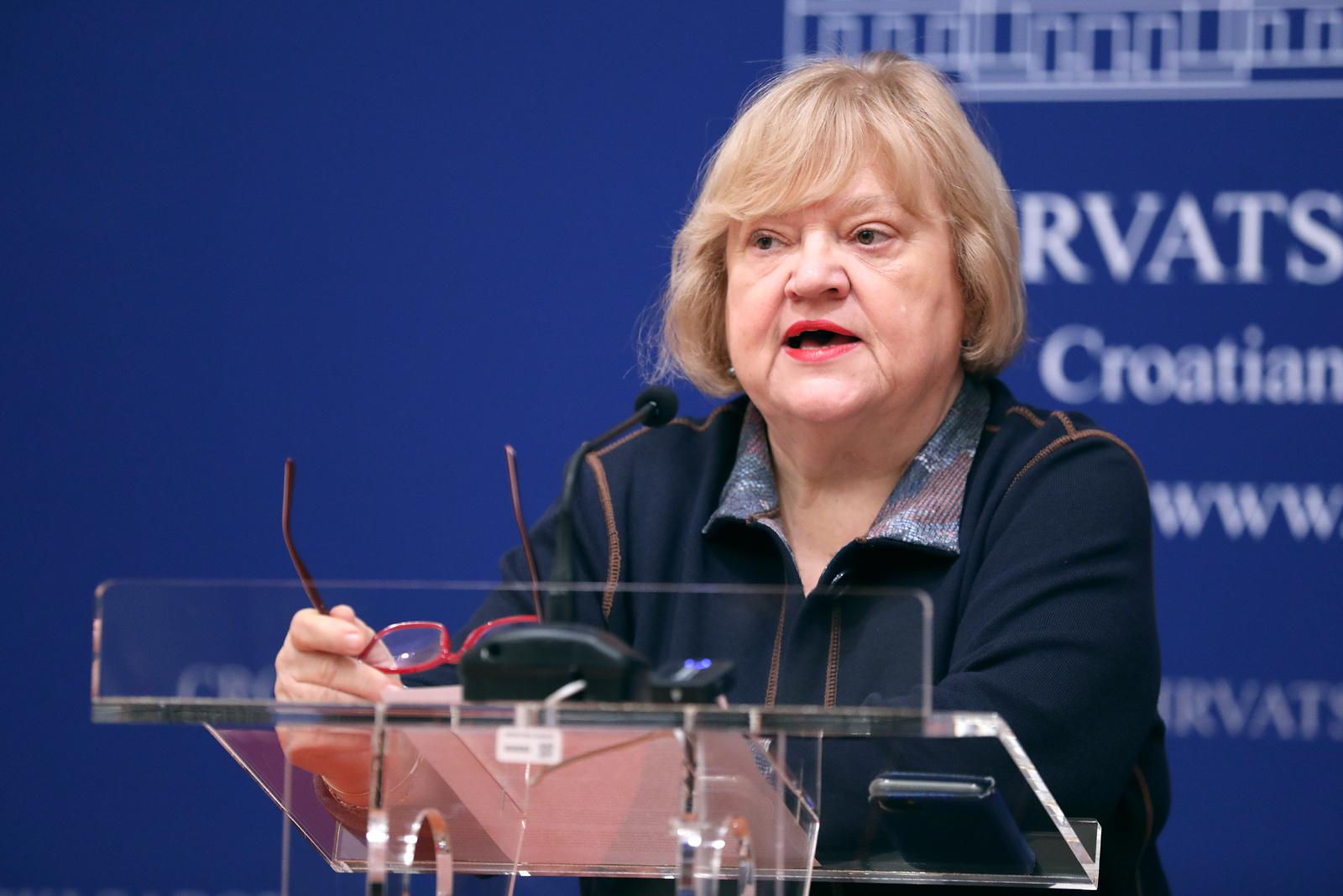 19.01.2023., Zagreb - Na konferenciji za medije odrzanoj u Saboru o temi „Prijedlog izmjena Zakona o socijalnoj skrbi  produljenje statusa za roditelje njegovatelje nakon smrti djeteta“ govorila je zastupnica Anka Mrak Taritas. Photo: Patrik Macek/PIXSELL