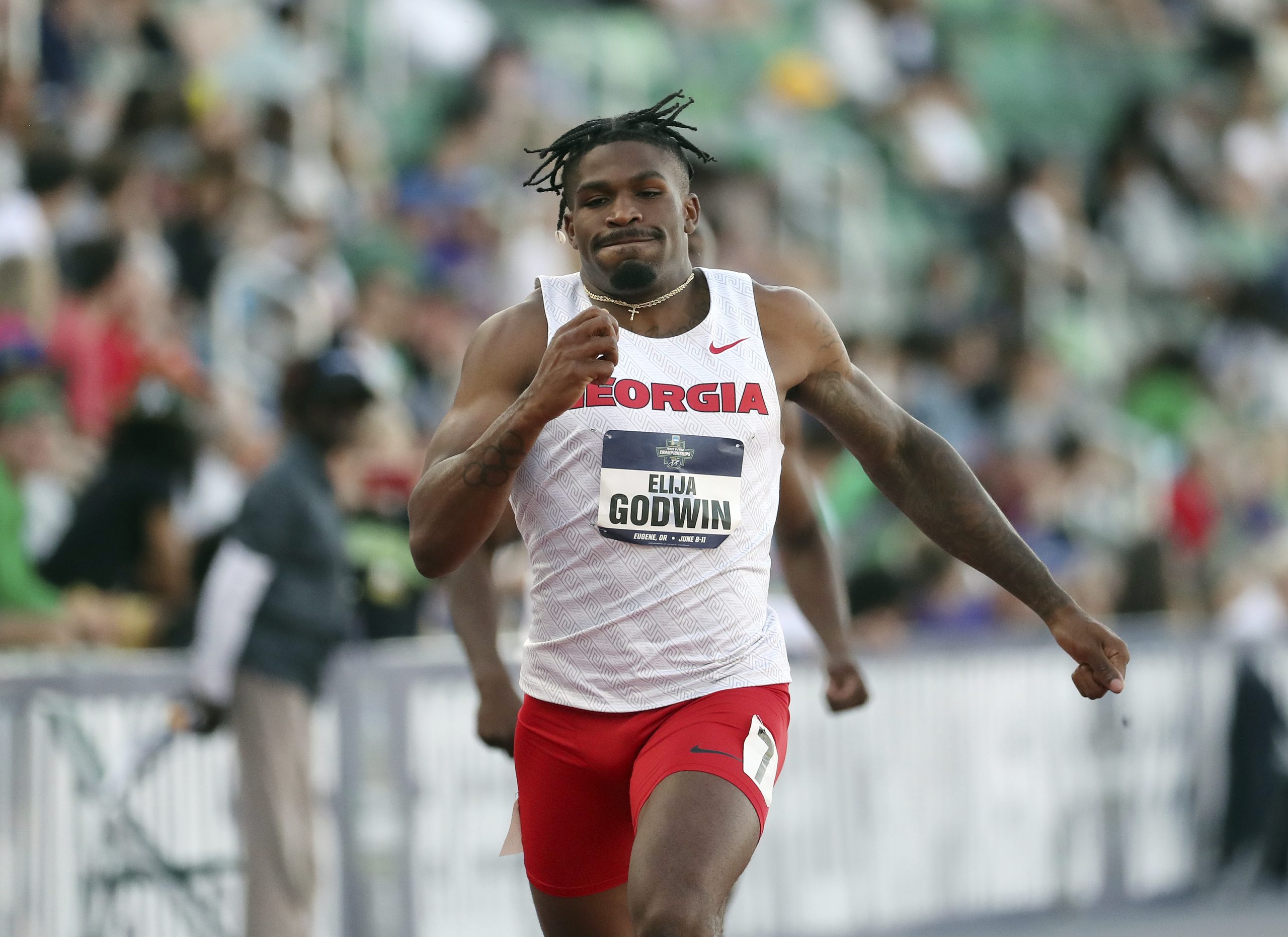 June 8 2022: Elijah Godwin of Georgia competes in the Men's 400 meter eliminations during the 2022 NCAA Track & Field Championships at Hayward Field, Eugene, OR. Larry C. Lawson/CSM (Cal Sport Media via AP Images) (Credit Image: © Larry C. Lawson/CSM via ZUMA Press Wire) (Cal Sport Media via AP Images)