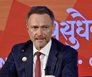 epa10487550 German Finance Minister Christian Lindner addresses a news conference after a G20 Finance Ministers and Central Bank Governors meeting under India's G20 Presidency in Bangalore, India 24 February 2023. The G20 forum brings together world's major and systemically important economies. Its members account for around 85 percent of global GDP, 75 percent of global trade and 65 percent of the world's population.  EPA/JAGADEESH NV