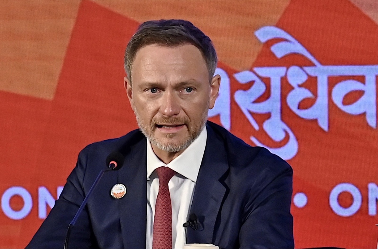 epa10487550 German Finance Minister Christian Lindner addresses a news conference after a G20 Finance Ministers and Central Bank Governors meeting under India's G20 Presidency in Bangalore, India 24 February 2023. The G20 forum brings together world's major and systemically important economies. Its members account for around 85 percent of global GDP, 75 percent of global trade and 65 percent of the world's population.  EPA/JAGADEESH NV