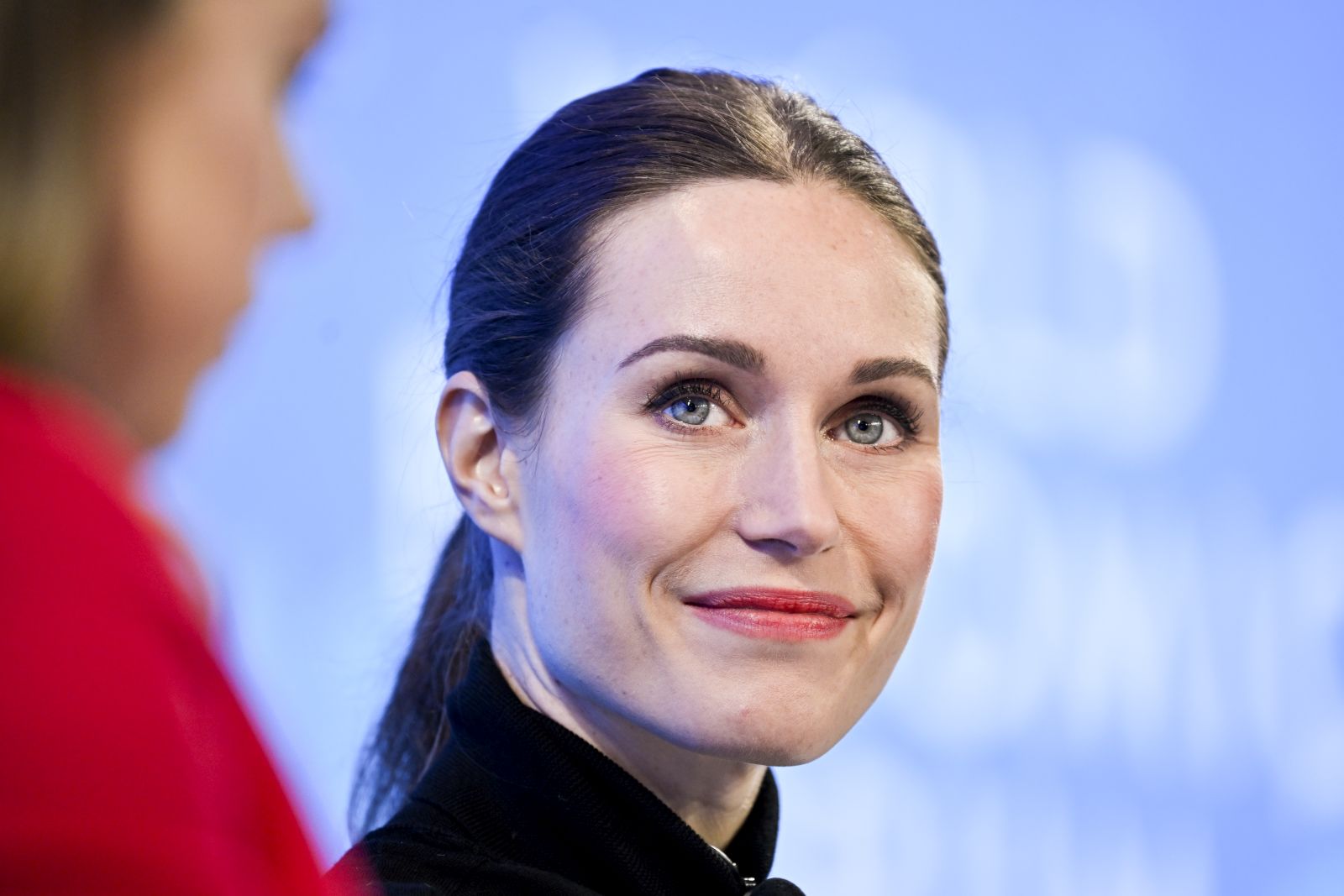 epa10411372 Sanna Marin, Prime Minister of Finland, reacts during the 53rd annual meeting of the World Economic Forum, WEF, in Davos, Switzerland, 17 January 2023. The meeting brings together entrepreneurs, scientists, corporate and political leaders in Davos under the topic 'Cooperation in a Fragmented World' from 16 to 20 January.  EPA/GIAN EHRENZELLER