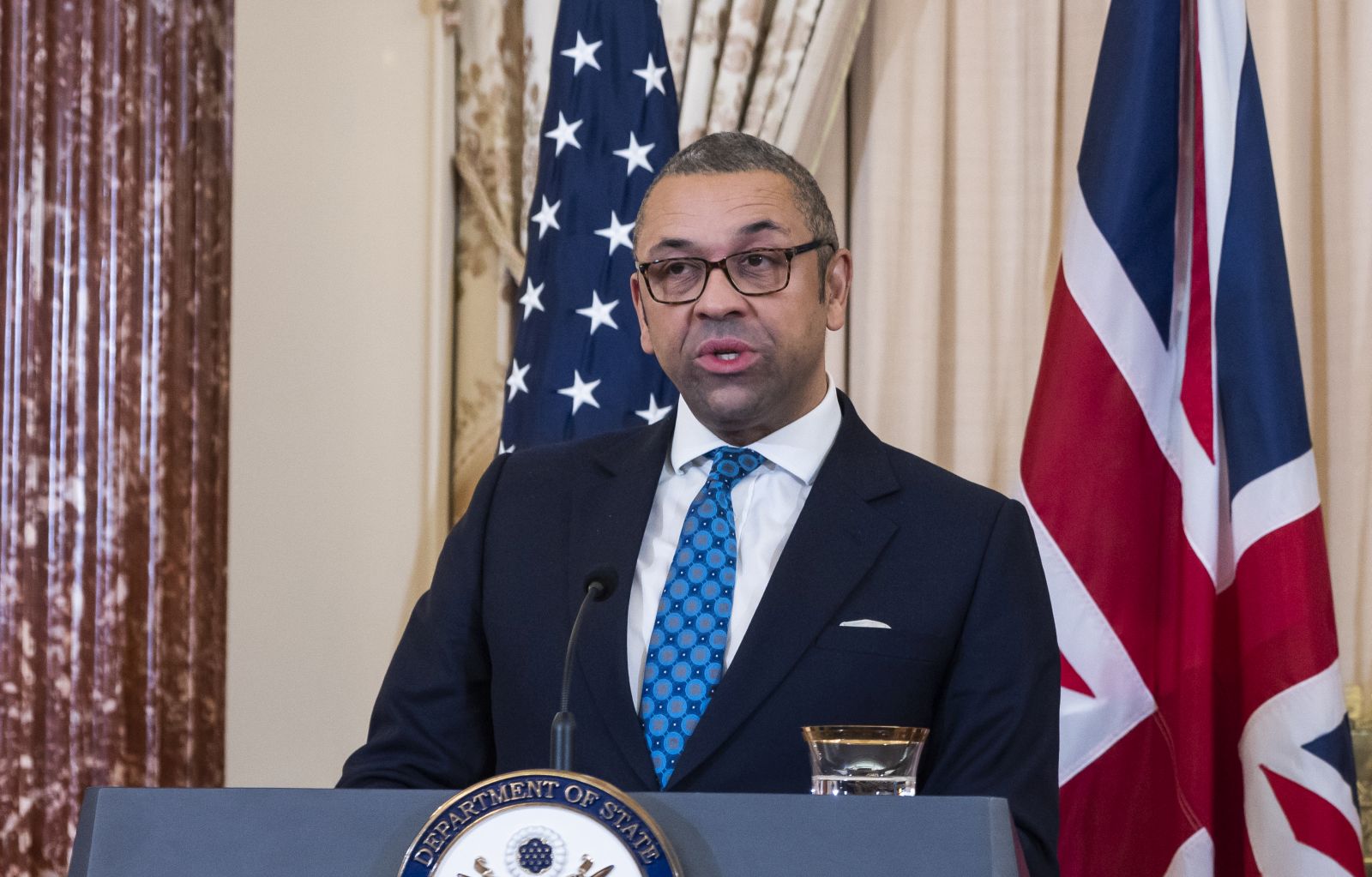 epa10411821 US Secretary of State Antony Blinken (R) holds a joint press availability with British Foreign Secretary James Cleverly (L) at the Department of State in Washington, DC, USA 17 January 2023. The two answered questions about the on-going invasion of Ukraine as well as protests in Iran.  EPA/JIM LO SCALZO