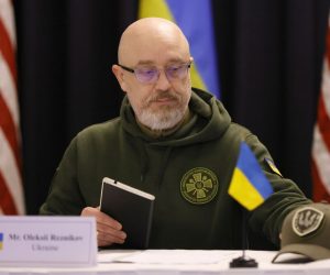 epa10417533 Ukrainian Minister of Defense Oleksii Reznikov attends the third meeting of Ukraine Defense Contact Group at the US Air Base in Ramstein, Germany, 20 January 2023. The US Secretary of Defense Austin has invited Ministers of Defense and senior military officials from around the world to Ramstein to discuss the ongoing crisis in Ukraine and various security issues facing US allies and partners.  EPA/RONALD WITTEK