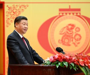 epa10419696 Chinese President Xi Jinping, general secretary of the Communist Party of China (CPC) Central Committee and chairman of the Central Military Commission, delivers a speech at a Spring Festival reception at the Great Hall of the People in Beijing, China, 20 January 2023 (Issued 21 January). The Communist Party of China (CPC) Central Committee and the State Council held the reception on 20 January in Beijing. his year's Spring Festival, or the Chinese Lunar New Year, falls on January 22.  EPA/XINHUA / Li Xueren CHINA OUT / MANDATORY CREDIT  EDITORIAL USE ONLY