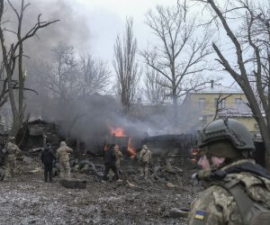 epa10444413 Ukrainian rescuers work at the site of a rocket attack on a residential area in Kramatorsk, Donetsk region, eastern Ukraine, 02 February 2023, amid Russia's invasion. At least five people were injured after two rockets hit on the day a residential area in Kramatorsk, the head of Ukraine's Donetsk Regional Military Administration, Pavlo Kyrylenko said in a statement. The rockets hit an area near the site of overnight shelling on a four-story residential building, where at least three people were killed and 18 others injured, according to the State Emergency Service of Ukraine (SES). Russian troops entered Ukraine territory on 24 February 2022 starting a conflict that has provoked destruction and a humanitarian crisis.  EPA/SERGEY SHESTAK