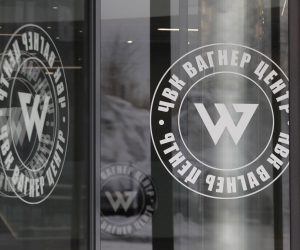 epa10445452 Logos of the PMC Wagner Center pictured at the building, headquarters of the Wagner Group in St. Petersburg, Russia, 03 February 2023. According to a Ukrainian government publication from 03 February 2023, Ukraine's prosecutor general summoned Evgeny Prigozhin as a suspect in criminal proceedings. Prigozhin according to a US Treasury sanctions announcement leads the Russian private military company PMC Wagner that was sanctioned by the US Treasury on 26 January 2023.  EPA/ANATOLY MALTSEV