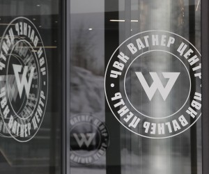 epa10445452 Logos of the PMC Wagner Center pictured at the building, headquarters of the Wagner Group in St. Petersburg, Russia, 03 February 2023. According to a Ukrainian government publication from 03 February 2023, Ukraine's prosecutor general summoned Evgeny Prigozhin as a suspect in criminal proceedings. Prigozhin according to a US Treasury sanctions announcement leads the Russian private military company PMC Wagner that was sanctioned by the US Treasury on 26 January 2023.  EPA/ANATOLY MALTSEV