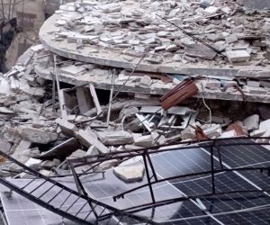 epa10450458 A handout photo made available by Sana shows damage caused by the earthquake that affected Syria, in the city of Aleppo, Syria 06 February 2023.  EPA/SANA  HANDOUT EDITORIAL USE ONLY/NO SALES