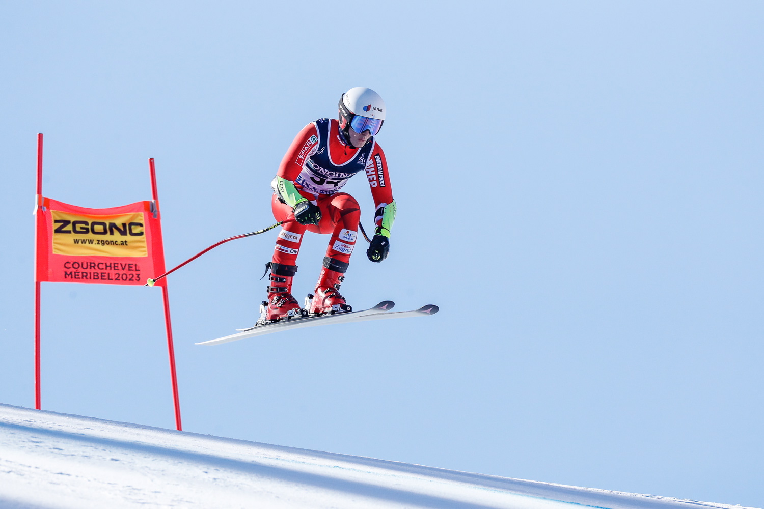 epa10452546 Tvrtko Ljutic of Croatia in action during the Super G portion of the Men's Alpine Combined event at the FIS Alpine Skiing World Championships in Courchevel, France, 07 February 2023.  EPA/GUILLAUME HORCAJUELO
