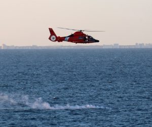 epa10453054 A handout photo made available by the US Central Command (CENTCOM) Public Affairs via the Defense Visual Information Distribution Service (DVIDS) on 07 February 2023 shows a U.S. Coast Guard helicopter flying over a debris field during recovery efforts of a high-altitude surveillance balloon off the coast of Myrtle Beach, South Carolina, 04 February 2023 (issued 07 February 2023). At the direction of the US President and with the full support of Canada's Government, U.S. fighter aircrafts under U.S. Northern Command authority engaged and brought down a high altitude surveillance balloon within sovereign U.S. airspace and over U.S. territorial waters 04 February 2023, according to the US Navy.  EPA/US Navy/Lt. j.g. Jerry Ireland / HANDOUT  HANDOUT EDITORIAL USE ONLY/NO SALES