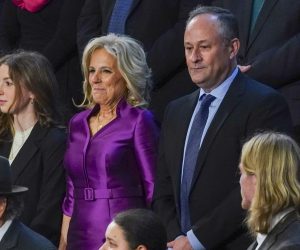 epa10453750 First Lady Jill Biden (2-R) and Second Gentleman Douglas Emhoff (R), with her guests in the First Lady’s Box, prior to US President Joe Biden’s State of the Union address before a joint session of Congress in the House chamber of the US Capitol in Washington, DC, USA 07 February 2023.  EPA/WILL OLIVER